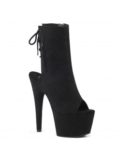 Black Suede Peep Toe and Heel Platform Ankle Boots