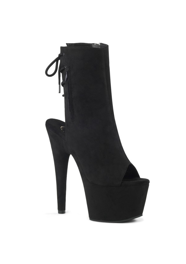 Black Suede Peep Toe and Heel Platform Ankle Boots