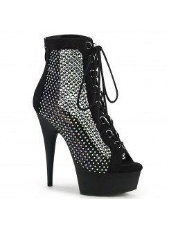 Delight Rhinestone Net Black Platform Ankle Boots