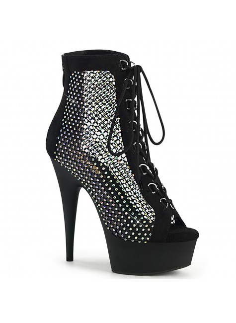 Delight Rhinestone Net Black Platform Ankle Boots