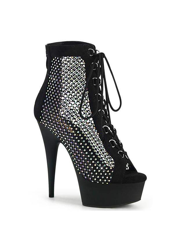 Delight Rhinestone Net Black Platform Ankle Boots