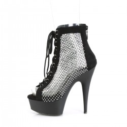 Delight Rhinestone Net Black Platform Ankle Boots