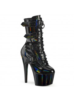 Adore Studded Black Hologram Lace Up-Ankle Boots