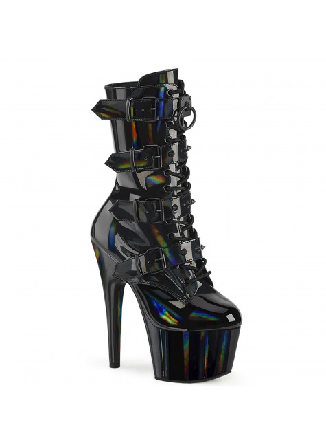 Adore Studded Black Hologram Lace Up-Ankle Boots