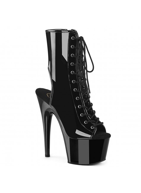 Black Patent Adore Peep Toe Platform Ankle Boots