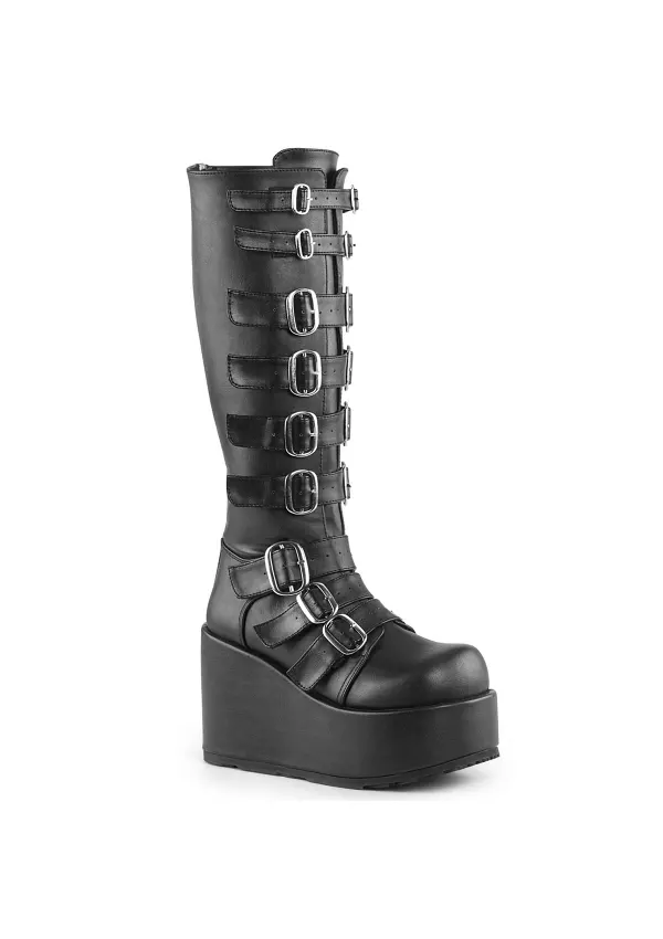 Buckled Concord Wedge Platform Black Boots