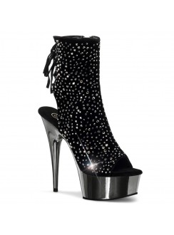 Black and Pewter Delight Velvet Rhinestoned Boots