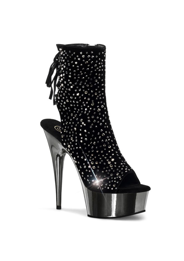 Black and Pewter Delight Velvet Rhinestoned Boots