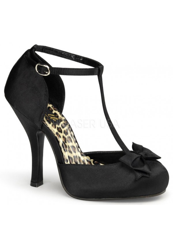 Black Satin T-Strap Cutie Pie Pump