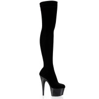 Adore Black Velvet Thigh High Platform Boots