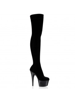 Adore Black Velvet Thigh High Platform Boots