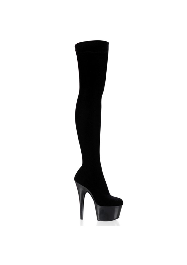 Adore Black Velvet Thigh High Platform Boots