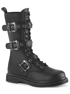 Bolt Mens Combat 14-Eyelet Boots with Buckled Straps