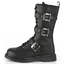 Bolt Mens Combat 14-Eyelet Boots with Buckled Straps