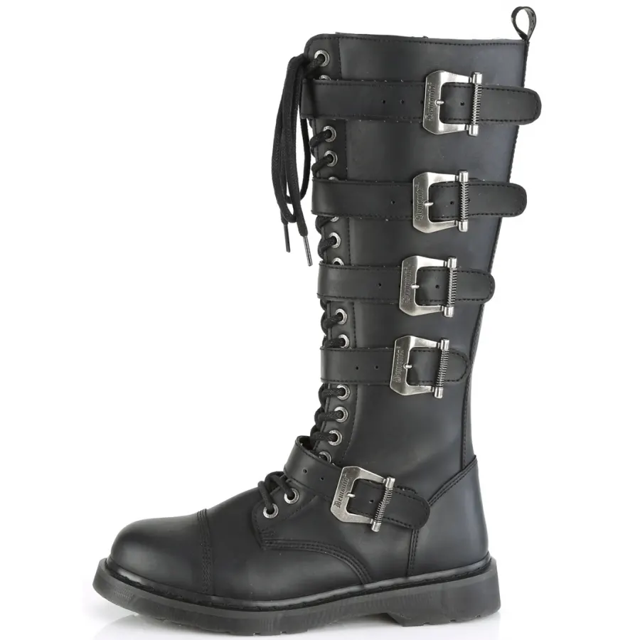 Bolt Mens Knee High Combat Boot with Buckled Straps Gothic Biker Boots