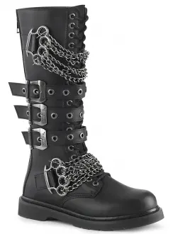 Chained Bolt Mens Combat Knee High Biker Boots