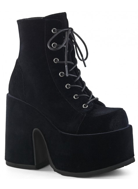 Black Velvet Camel Chunky Heel Platform Boots