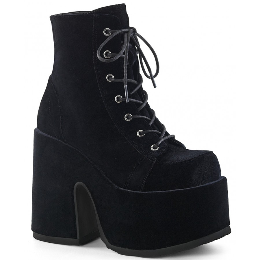 Black Velvet Camel Chunky Heel Platform Boots Gothic Boots for Women