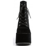 Black Velvet Camel Chunky Heel Platform Boots