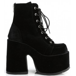 Black Velvet Camel Chunky Heel Platform Boots