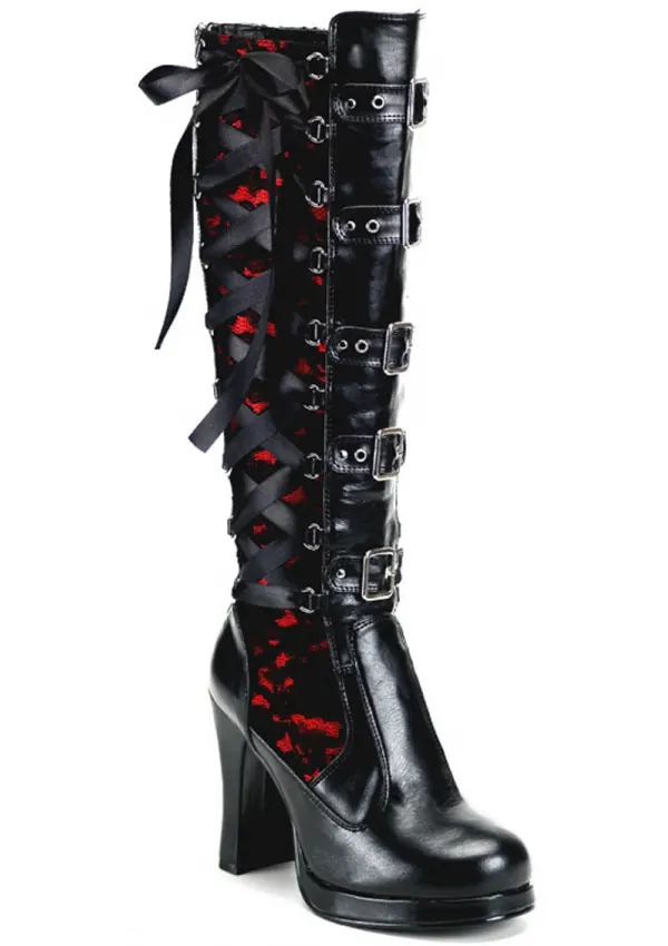 Crypto Lace Overlay Knee Boots