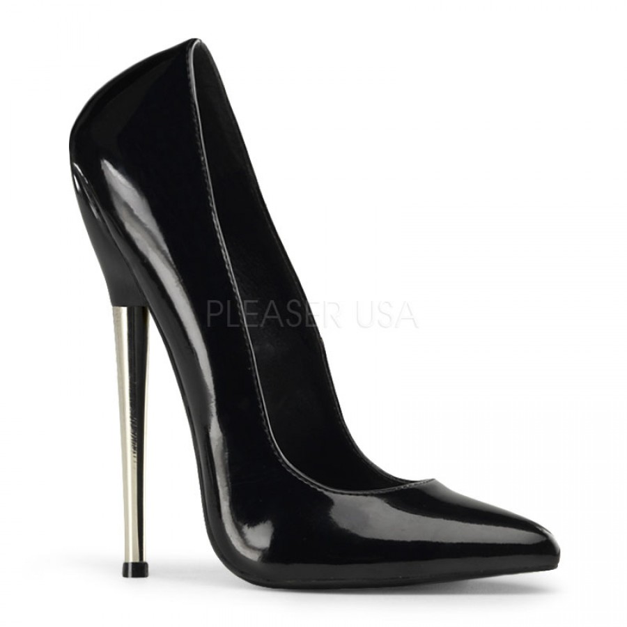 Dagger Silver Heel Black Fetish Pump with 6 Inch Heel