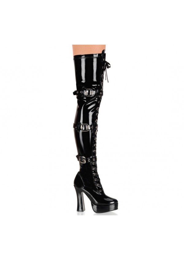 Electra Black Patent Buckled Thigh High Platform Boots