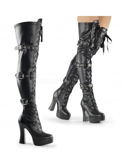 Electra Black Buckled Thigh High Platform Boots