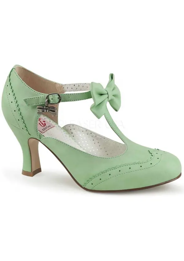 Flapper Mint Green T-Strap Bow Pump