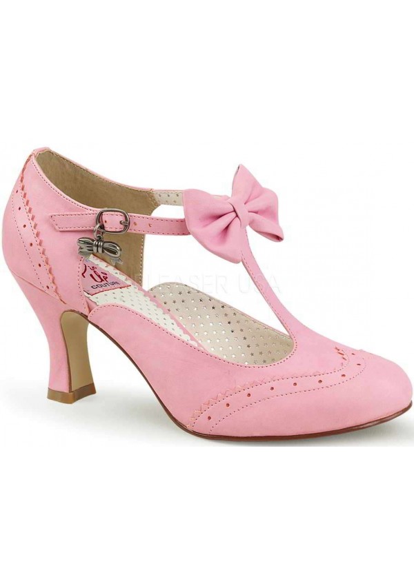 Flapper Pink T-Strap Pump 3 Inch Heel Retro Women Shoe