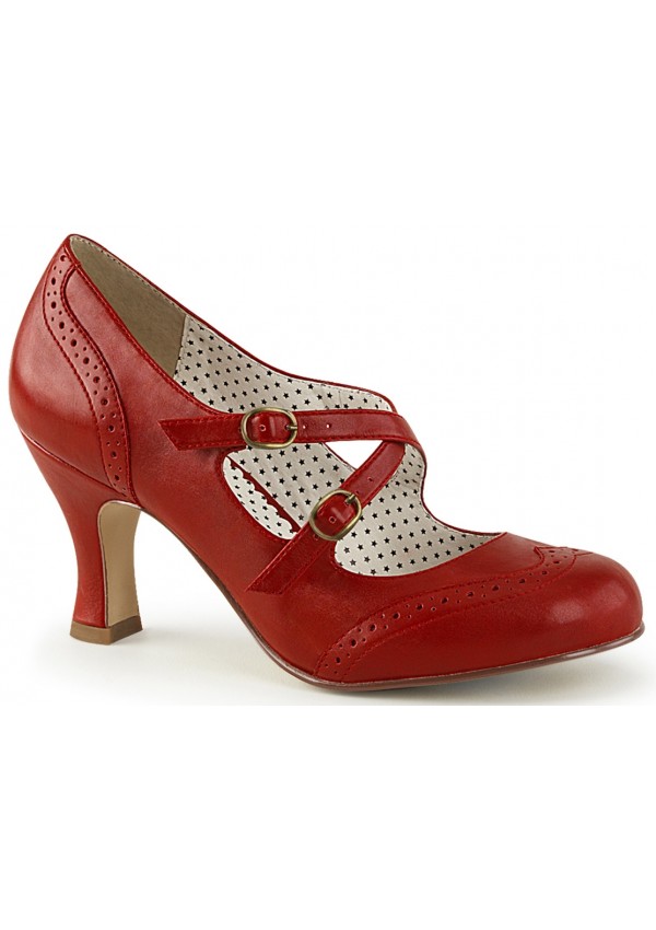 Cross Strap Flapper Red Vintage Heel Shoes