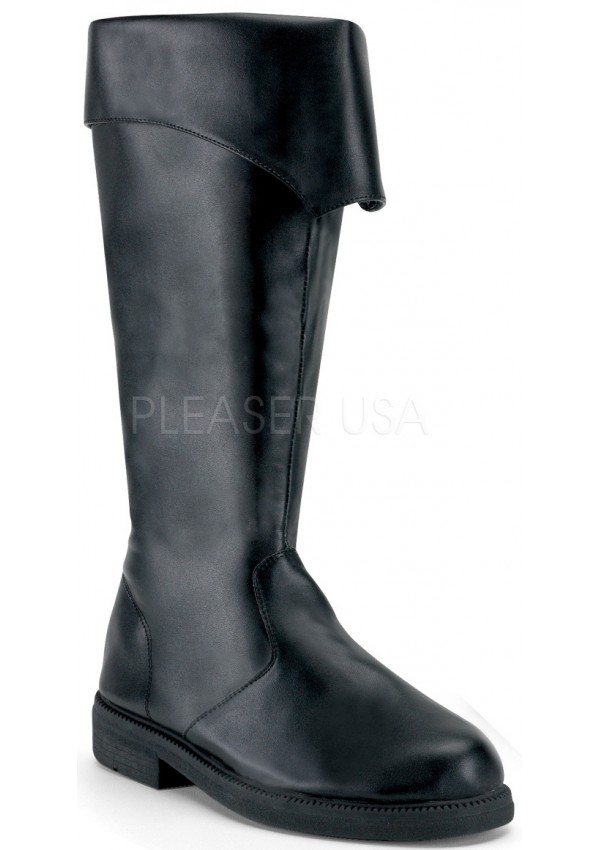 Captain Mid Calf Cuffed Black Boots