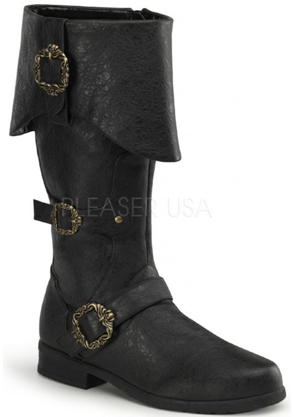 Caribbean Distressed Black Pirate Boots