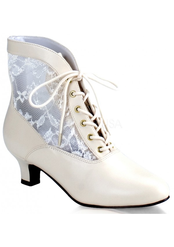 Victorian Dame Ivory Ankle Boots