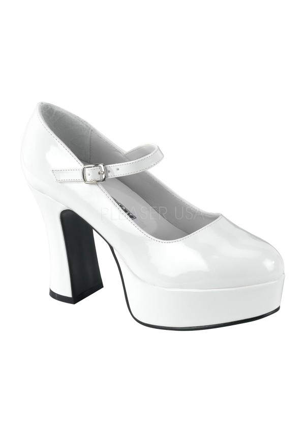 White Mary Jane Square Heeled Pump