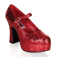 Red Mary Jane Glitter Square Heeled Pump