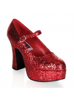 Red Mary Jane Glitter Square Heeled Pump