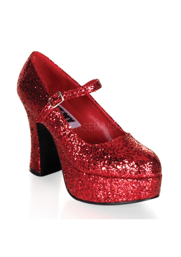 Red Mary Jane Glitter Square Heeled Pump