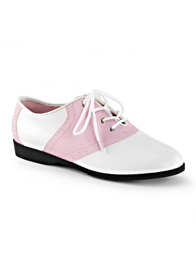 Saddle Shoe Pink and White Womens Oxford Flat Retro 50s Costume Shoe