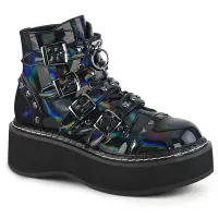 Emily Black Hologram Heart Stud Ankle Boots