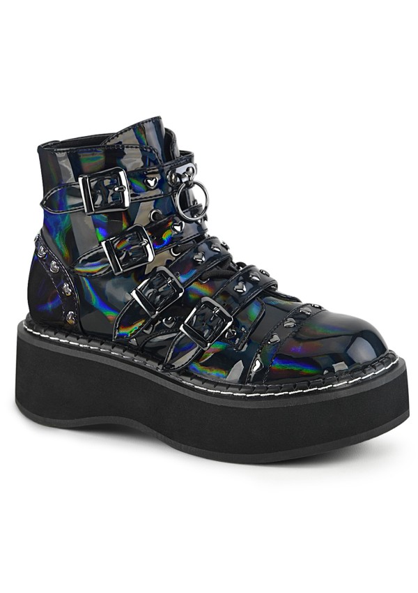 Emily Black Hologram Heart Stud Ankle Boots