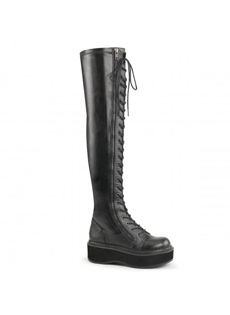 Emily Black Low Heel Thigh High Gothic Platform Boots