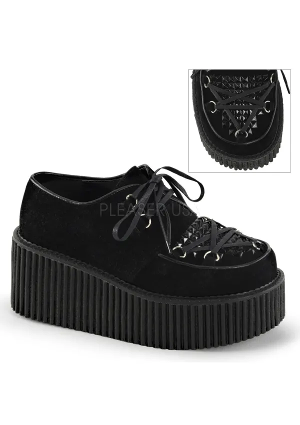 Black Faux Suede Studded Womens Creeper