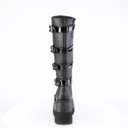 Buckled Heart Shield Black Gothic Wedge Knee Boots