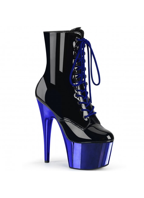 Blue Chrome Platform Adore Black Granny Ankle Boots