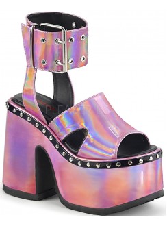 Camel Pink Hologram Platform Sandals
