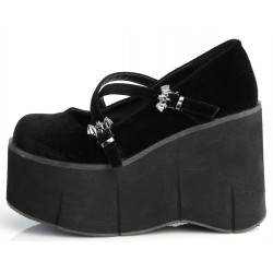 Kera Black Velvet Bat Buckled Platform Pump