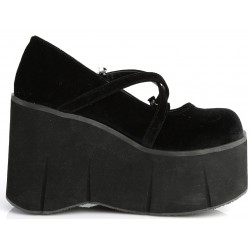 Kera Black Velvet Bat Buckled Platform Pump