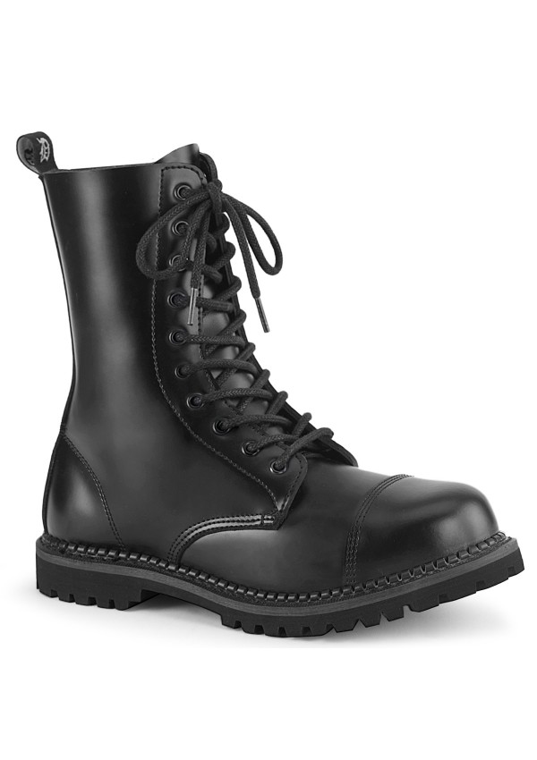 Riot 10-Eyelet Mens Leather Ankle Boots with Steel Toe