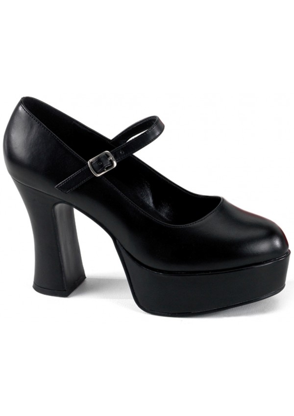 Black Mary Jane Square Heeled Pump